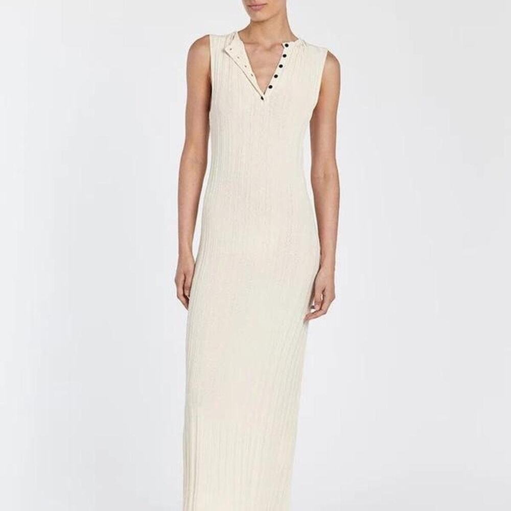 DISSH Sylvia Cream Sleeveless Maxi Dress Medium Slit Ribbed